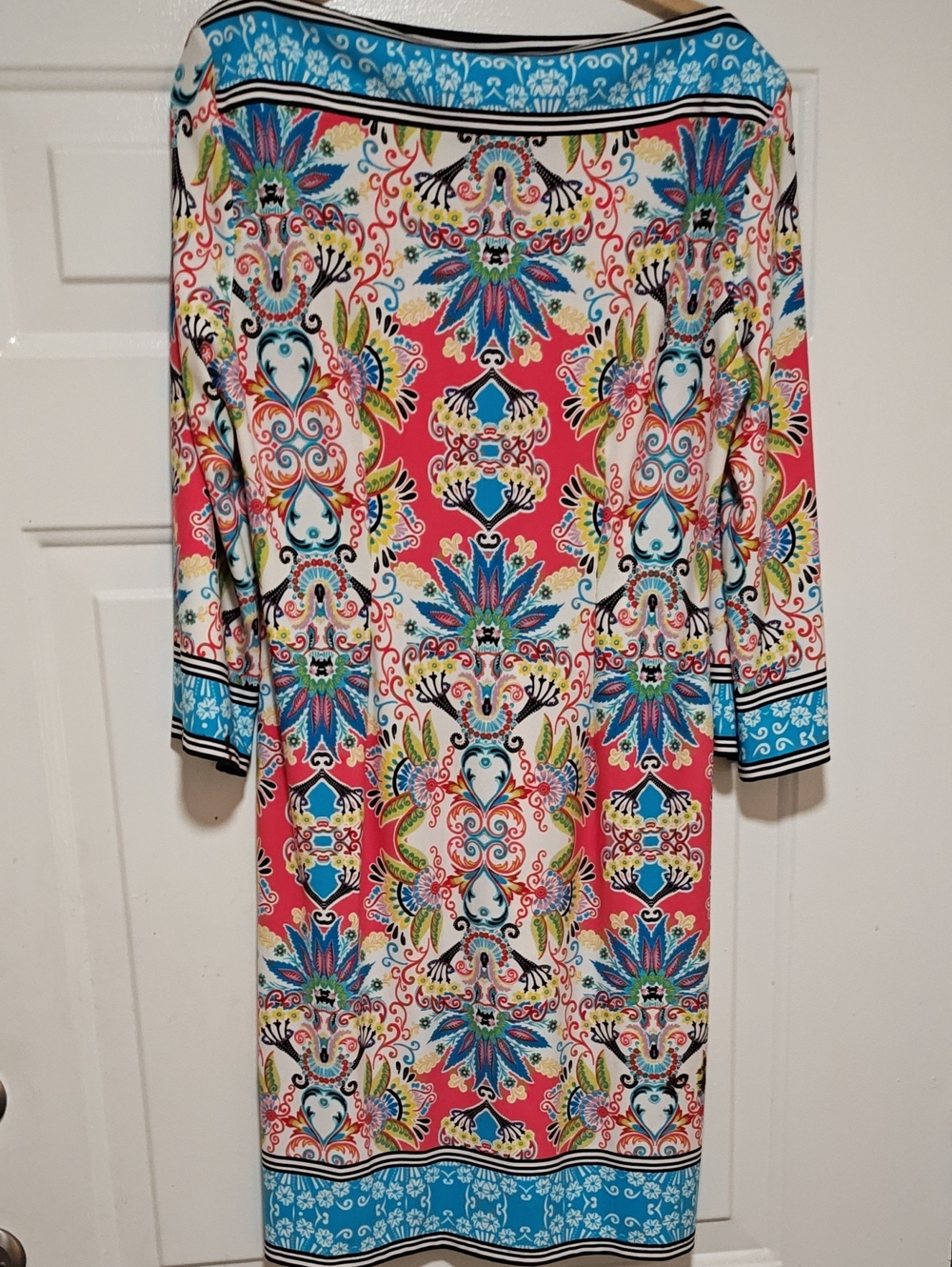 Sandra Darren Coral Pink Multi-Color Printed Midi Dress